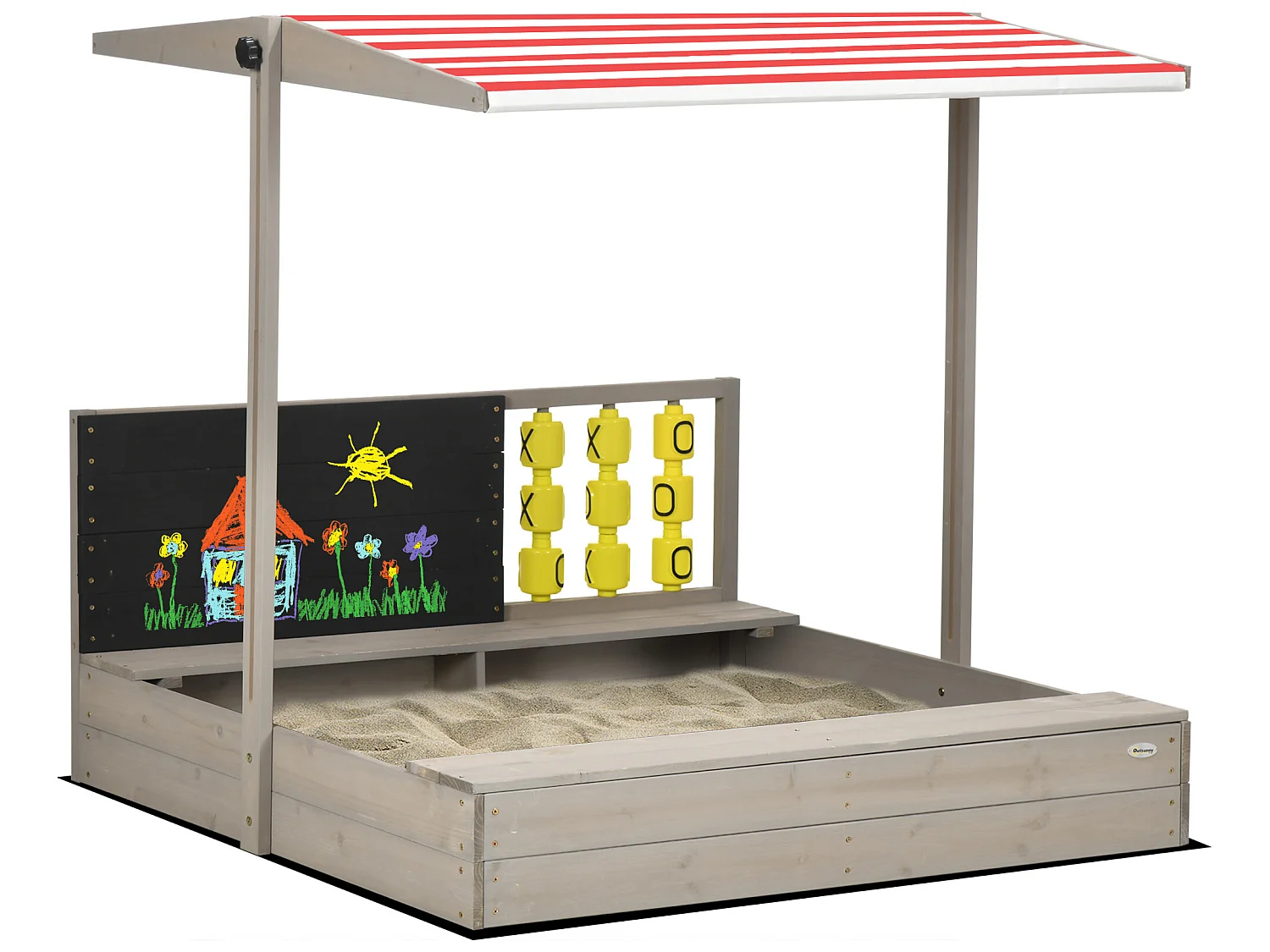 Arenero de madera gris 114x113x110 cm Outsunny