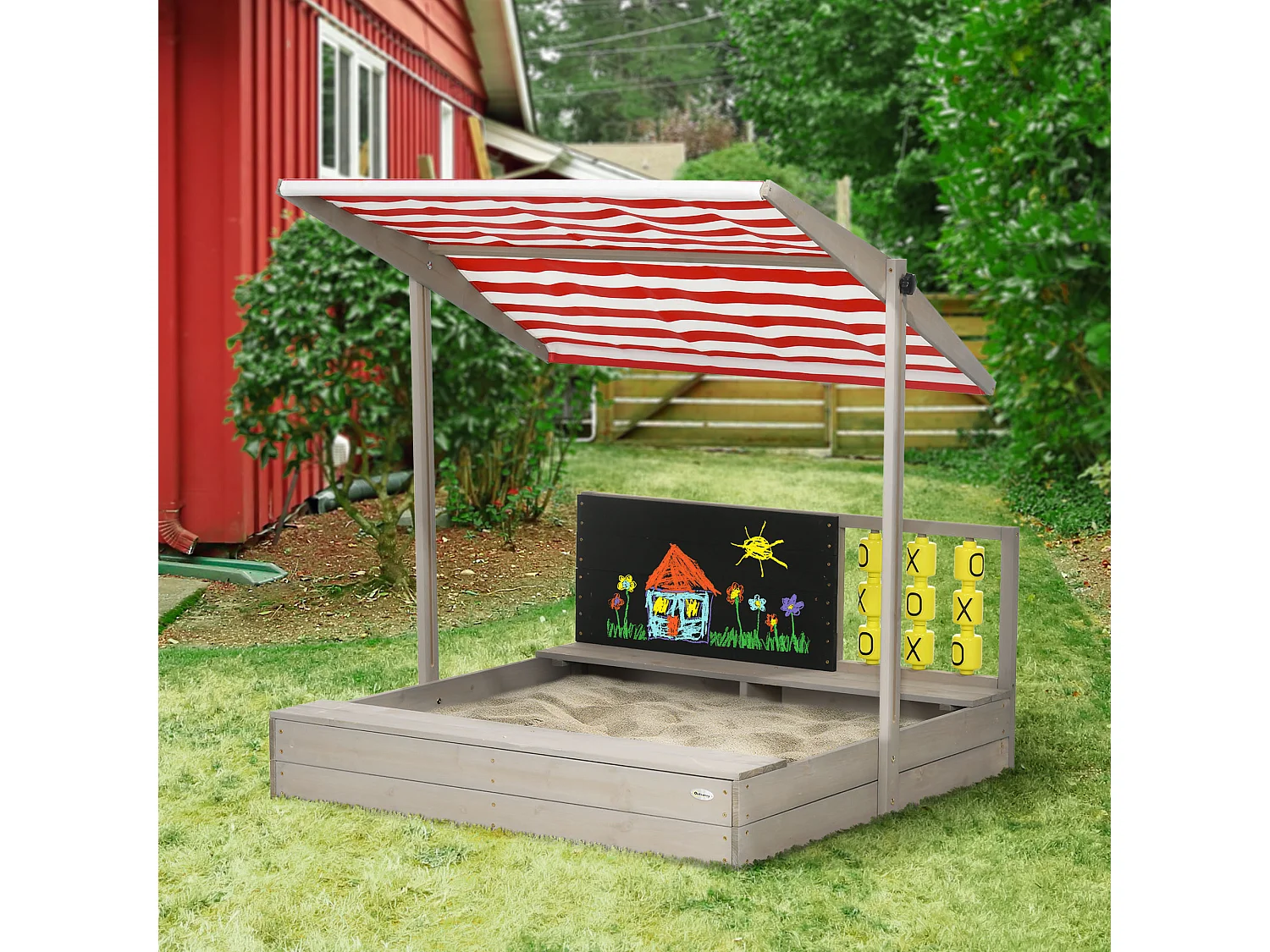 Arenero de madera gris 114x113x110 cm Outsunny