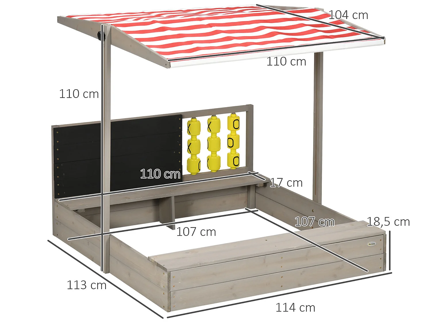 Arenero de madera gris 114x113x110 cm Outsunny
