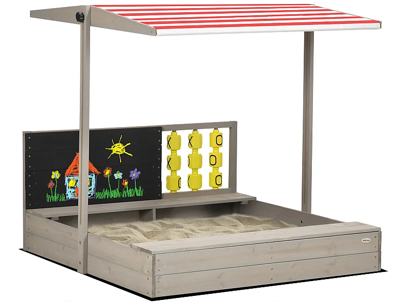 Arenero de madera gris 114x113x110 cm Outsunny