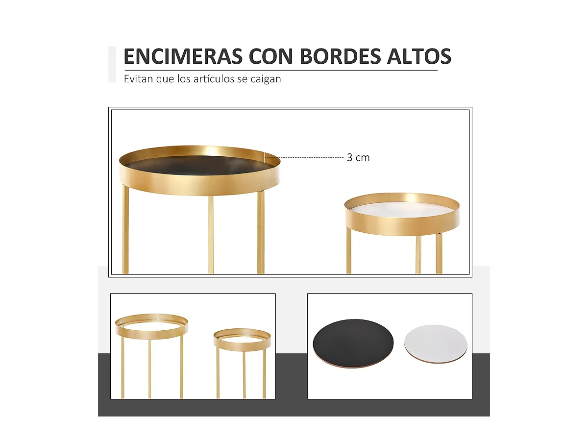 Juego de 2 mesas de café dorado 39x39x63 cm HOMCOM