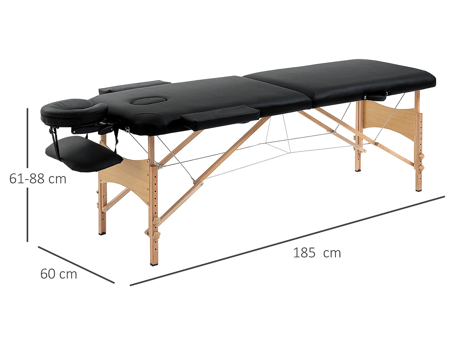 Camilla de masaje plegable negro 185x60x88 cm HOMCOM