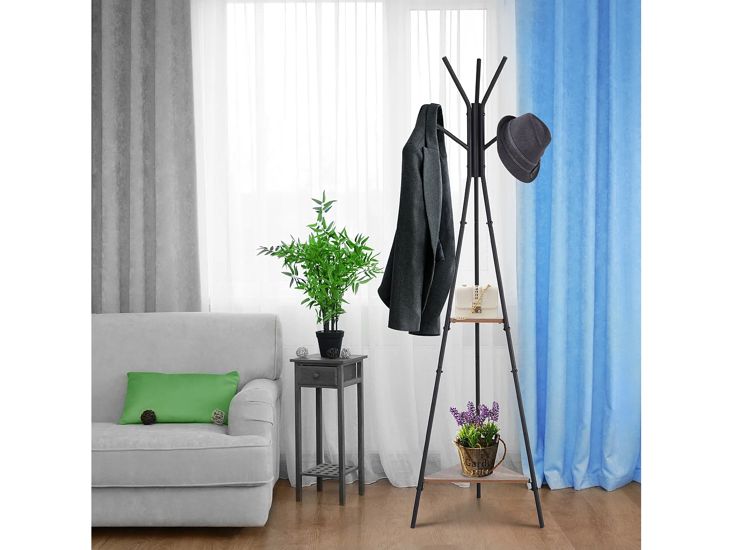 Perchero de pie metálico negro 46x52x182 cm HOMCOM