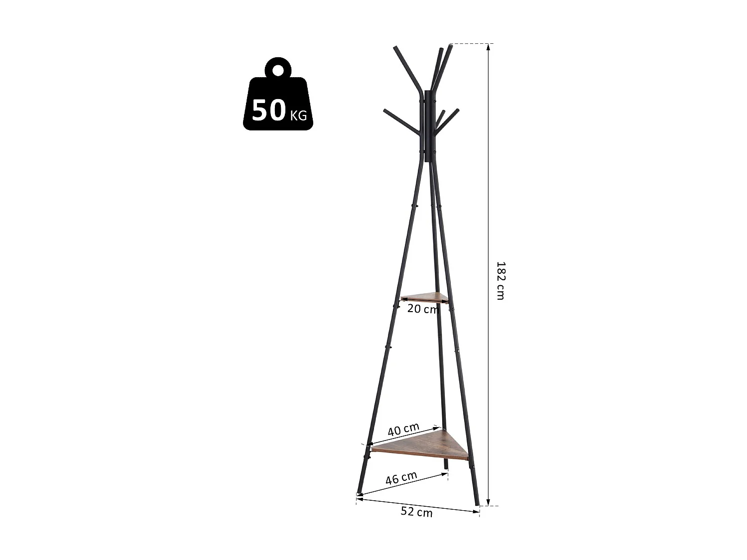 Perchero de pie metálico negro 46x52x182 cm HOMCOM