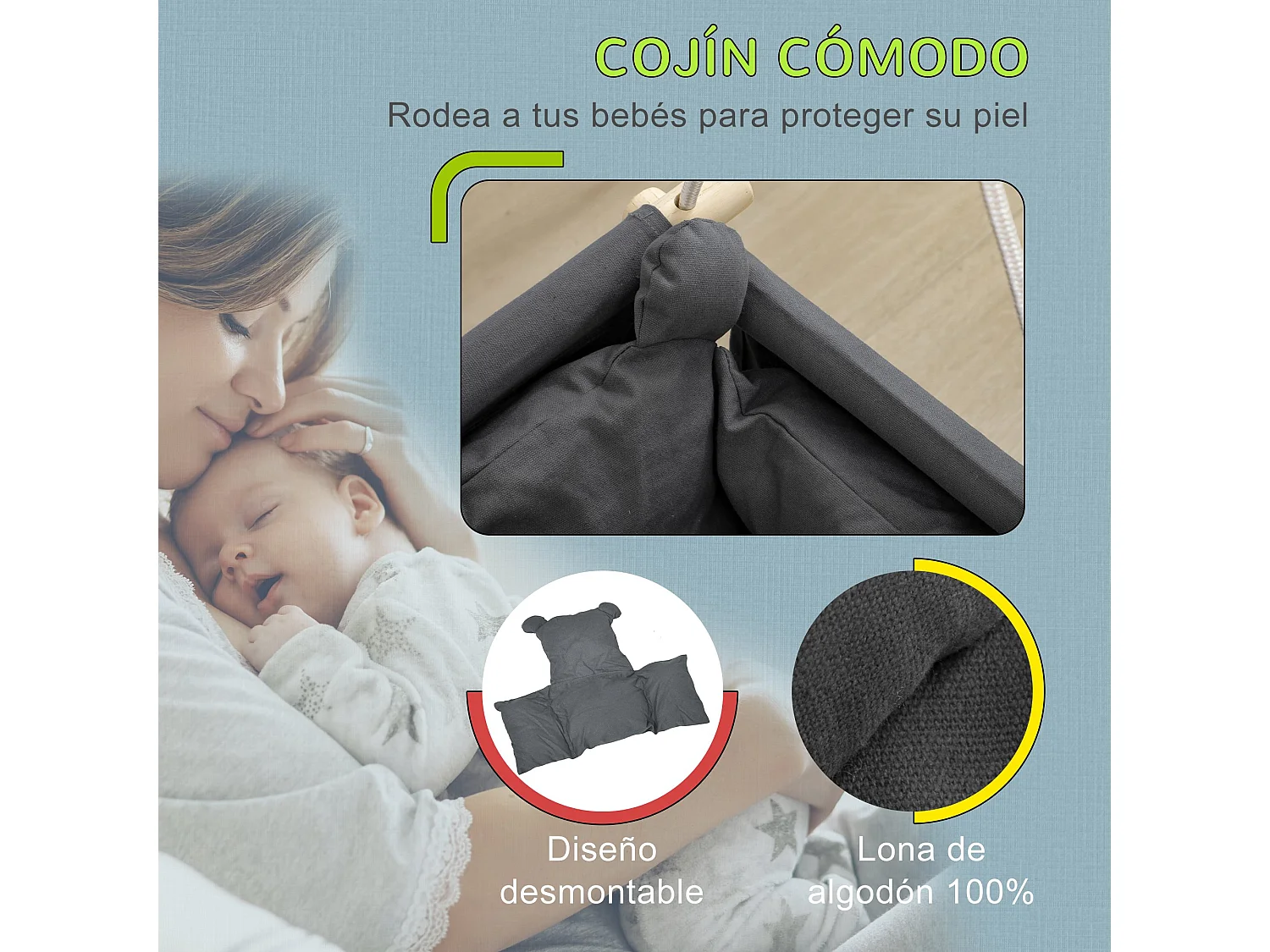 Columpio para bebé gris oscuro 40x40x180 cm AIYAPLAY