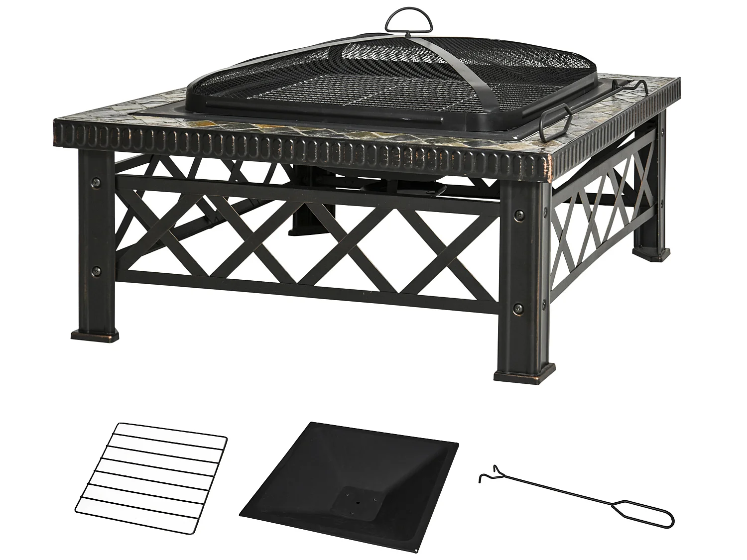 Brasero exterior negro 76x76x47 cm Outsunny