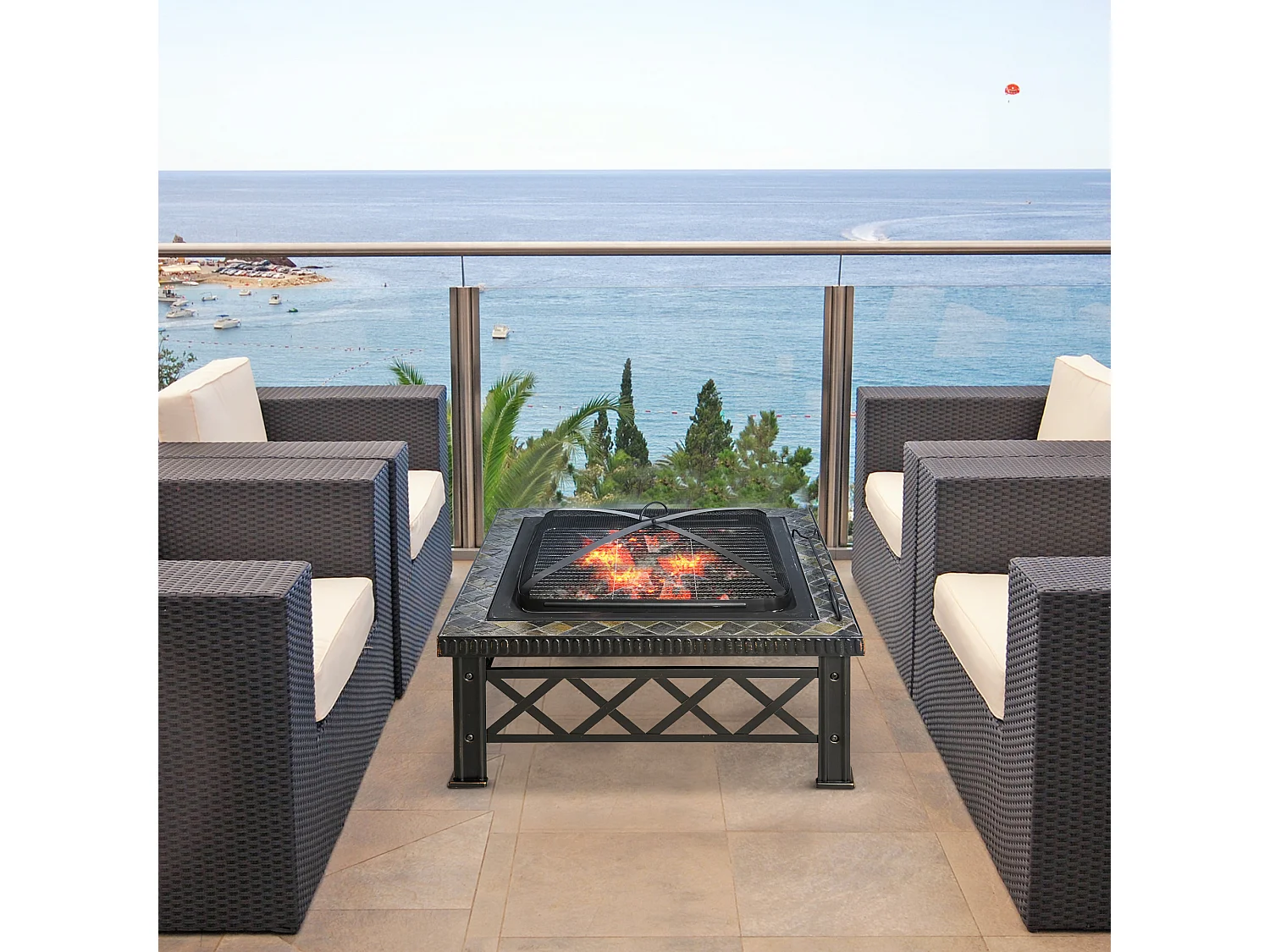 Brasero exterior negro 76x76x47 cm Outsunny