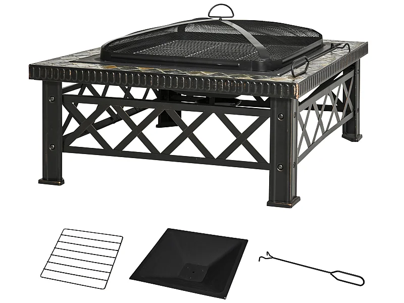 Brasero exterior negro 76x76x47 cm Outsunny