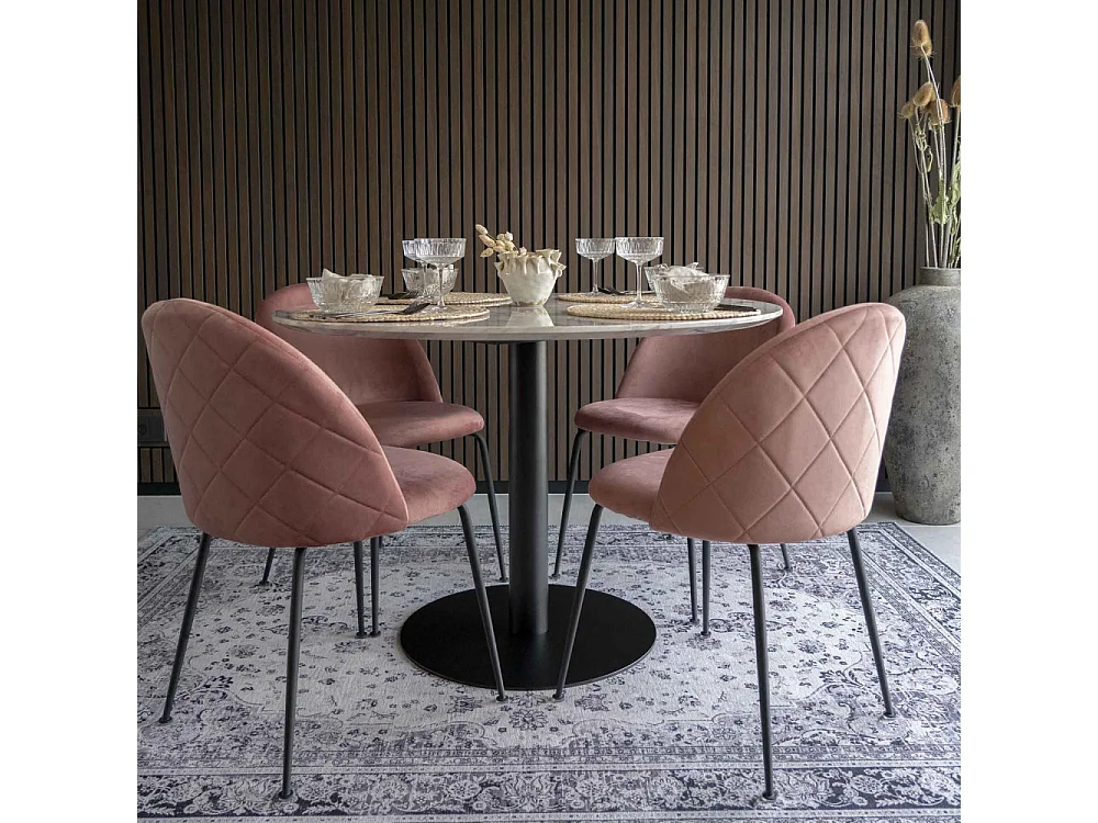 Chaise au Dos Matelassé en Velours Rose avec Piétement en Acier Noir GENEVE
