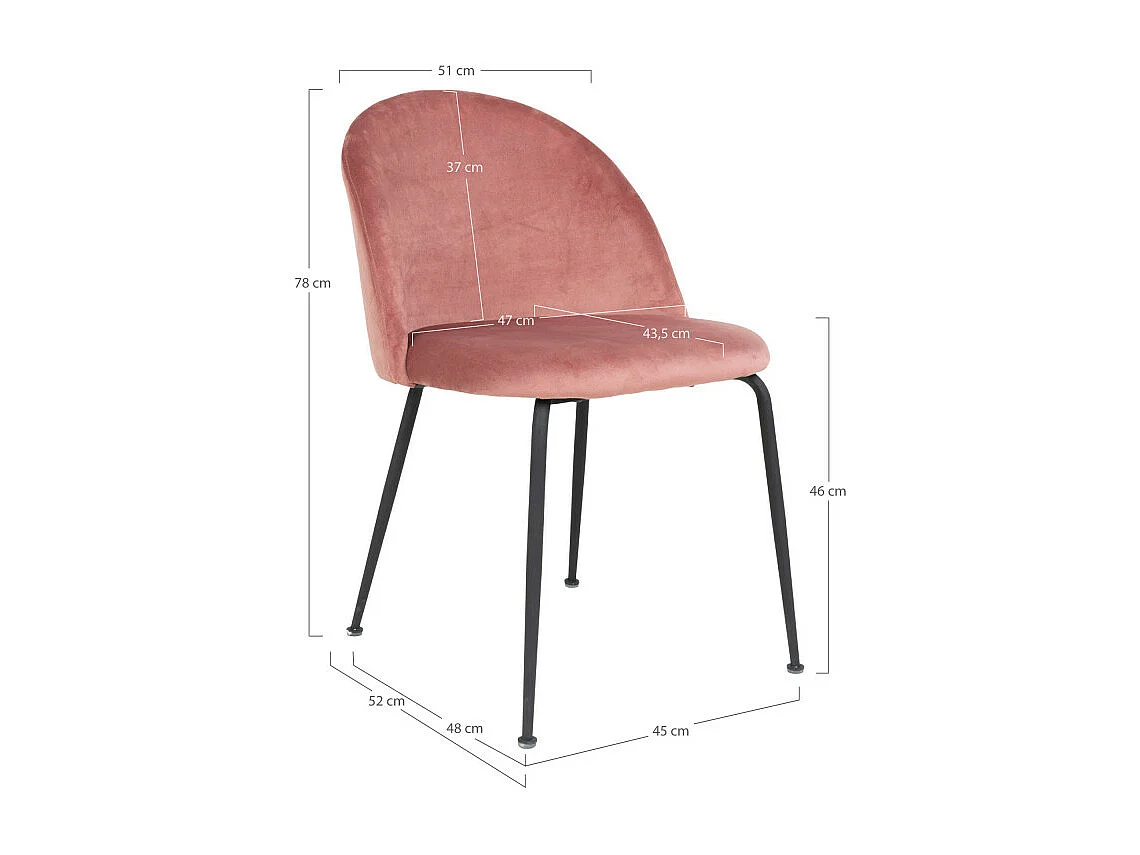 Chaise au Dos Matelassé en Velours Rose avec Piétement en Acier Noir GENEVE