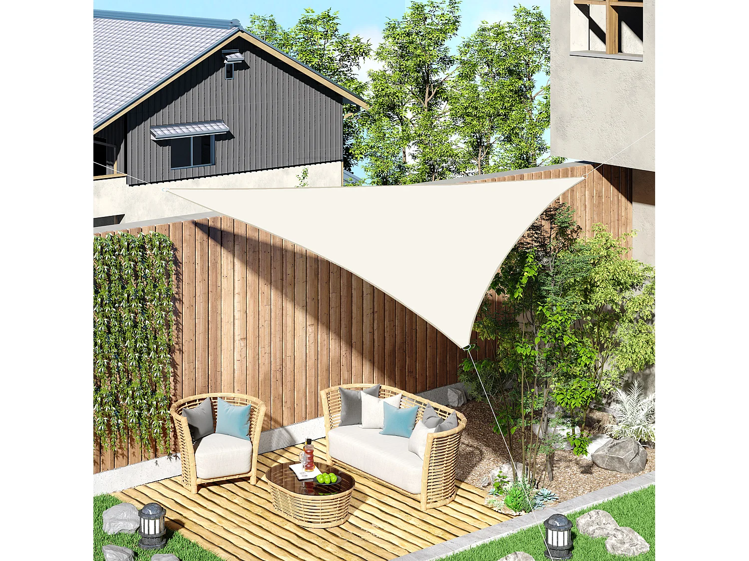 Toldo vela triangular crema 300x300x300 cm Outsunny