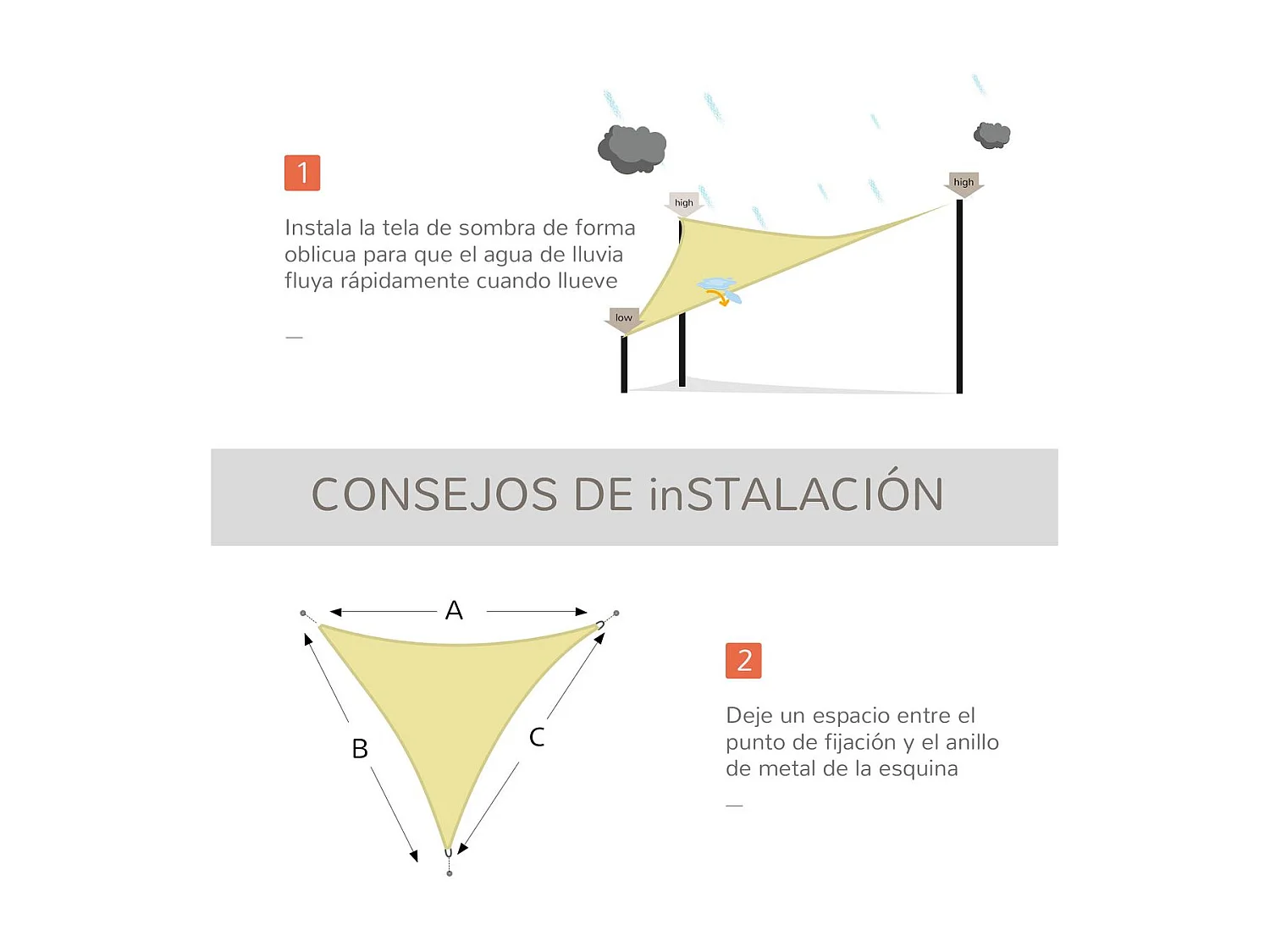 Toldo vela triangular arena 600x600x600 cm Outsunny