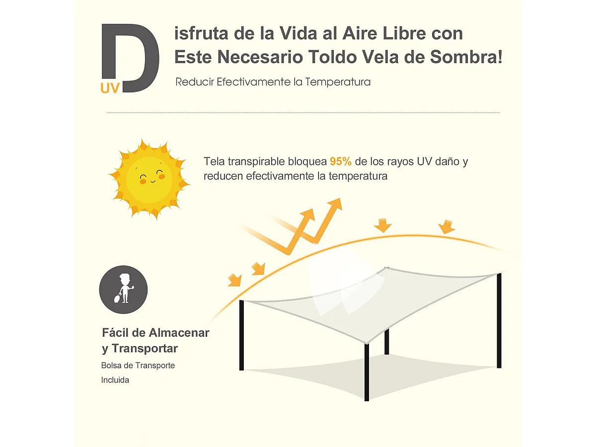 Toldo vela rectangular crema 300x400 cm Outsunny