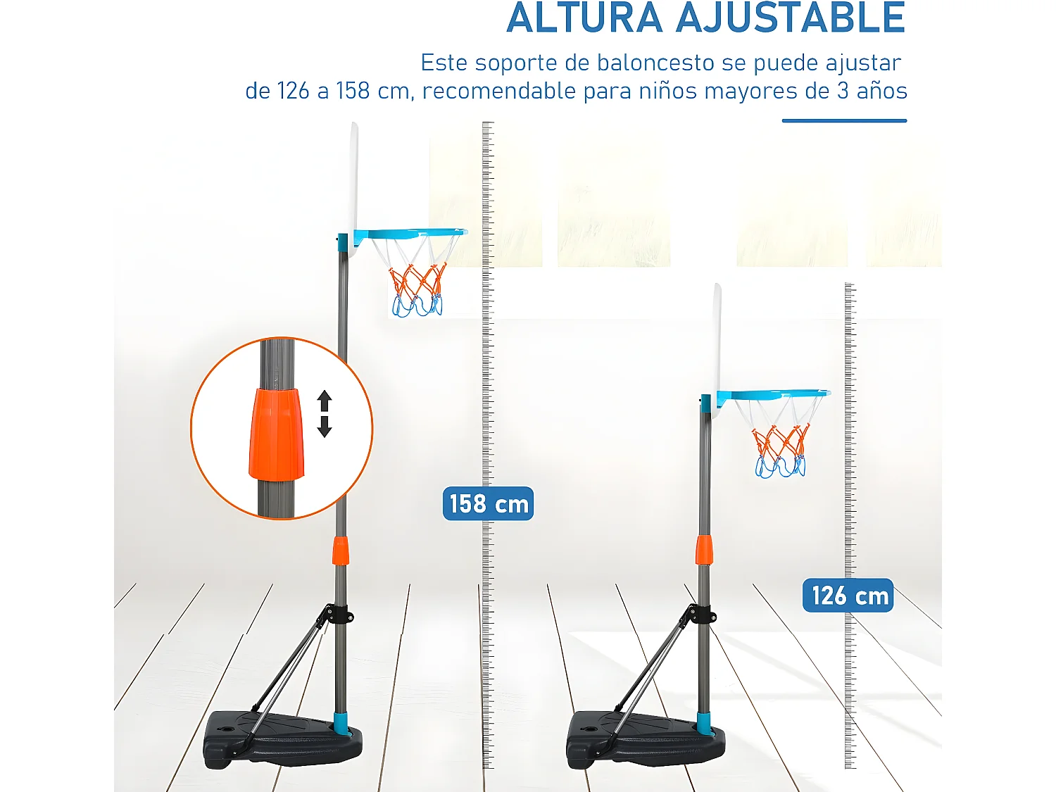 Canasta de baloncesto con soporte multicolor 32x65x126 cm HOMCOM