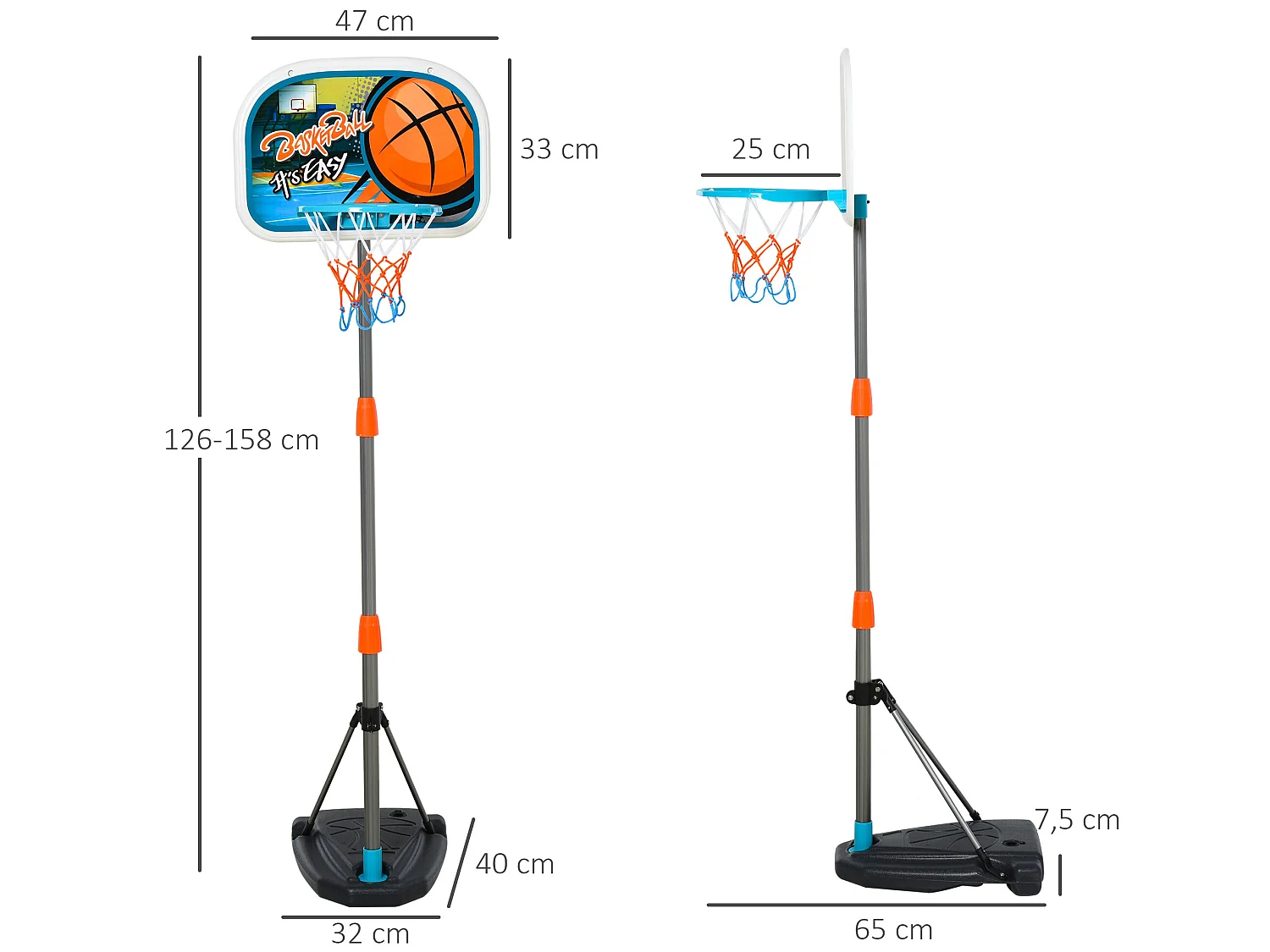 Canasta de baloncesto con soporte multicolor 32x65x126 cm HOMCOM