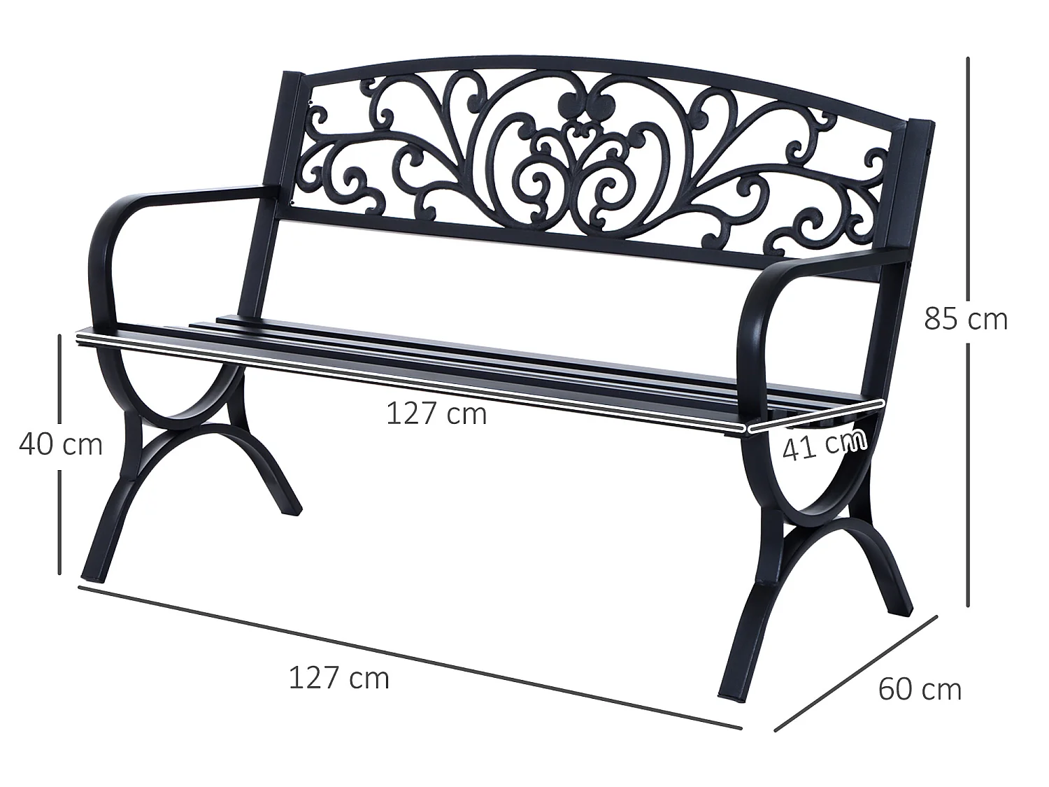 Banco de jardín negro 127x60x85 cm Outsunny