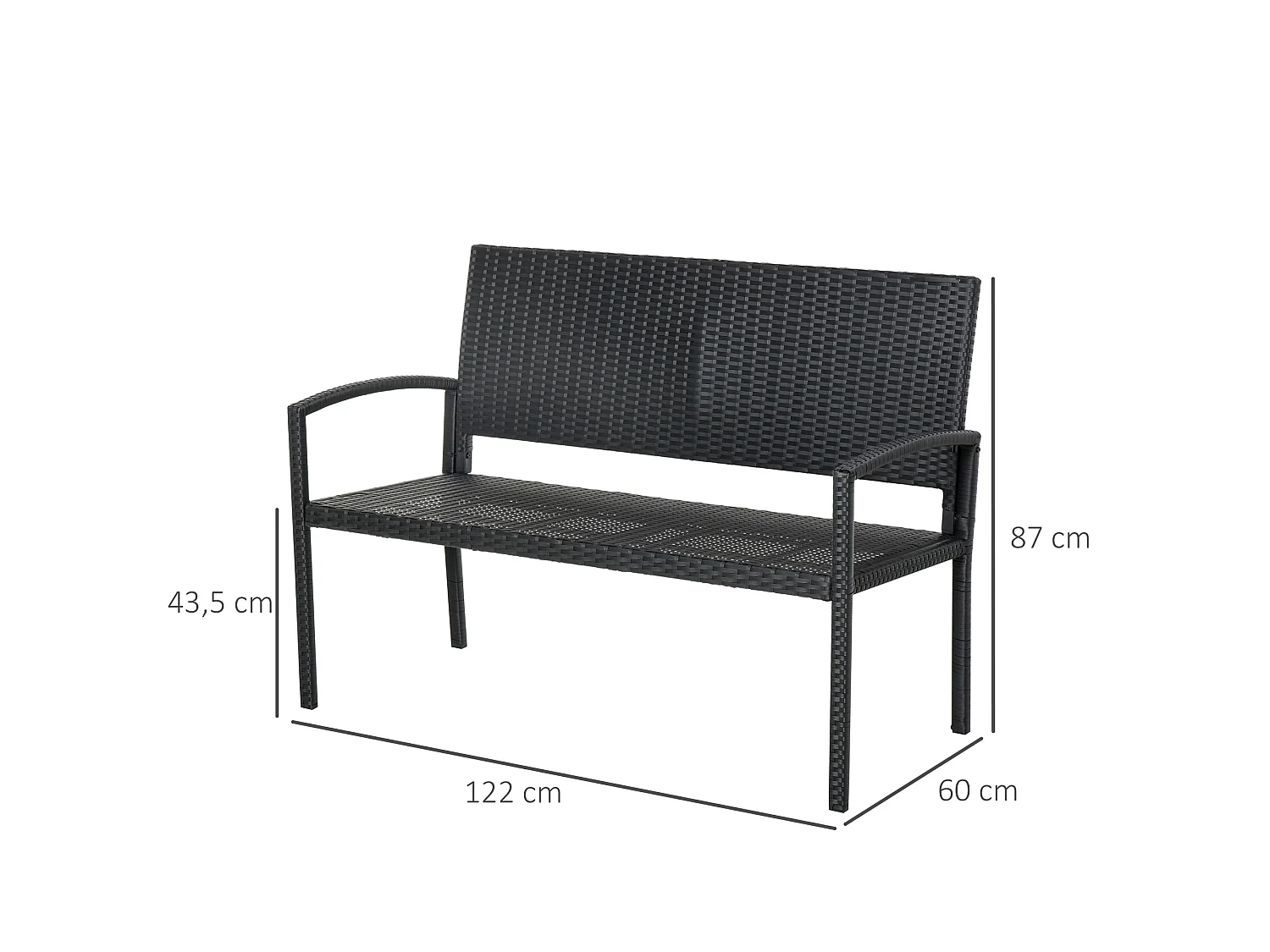 Banco de jardín negro 122x60x87 cm Outsunny
