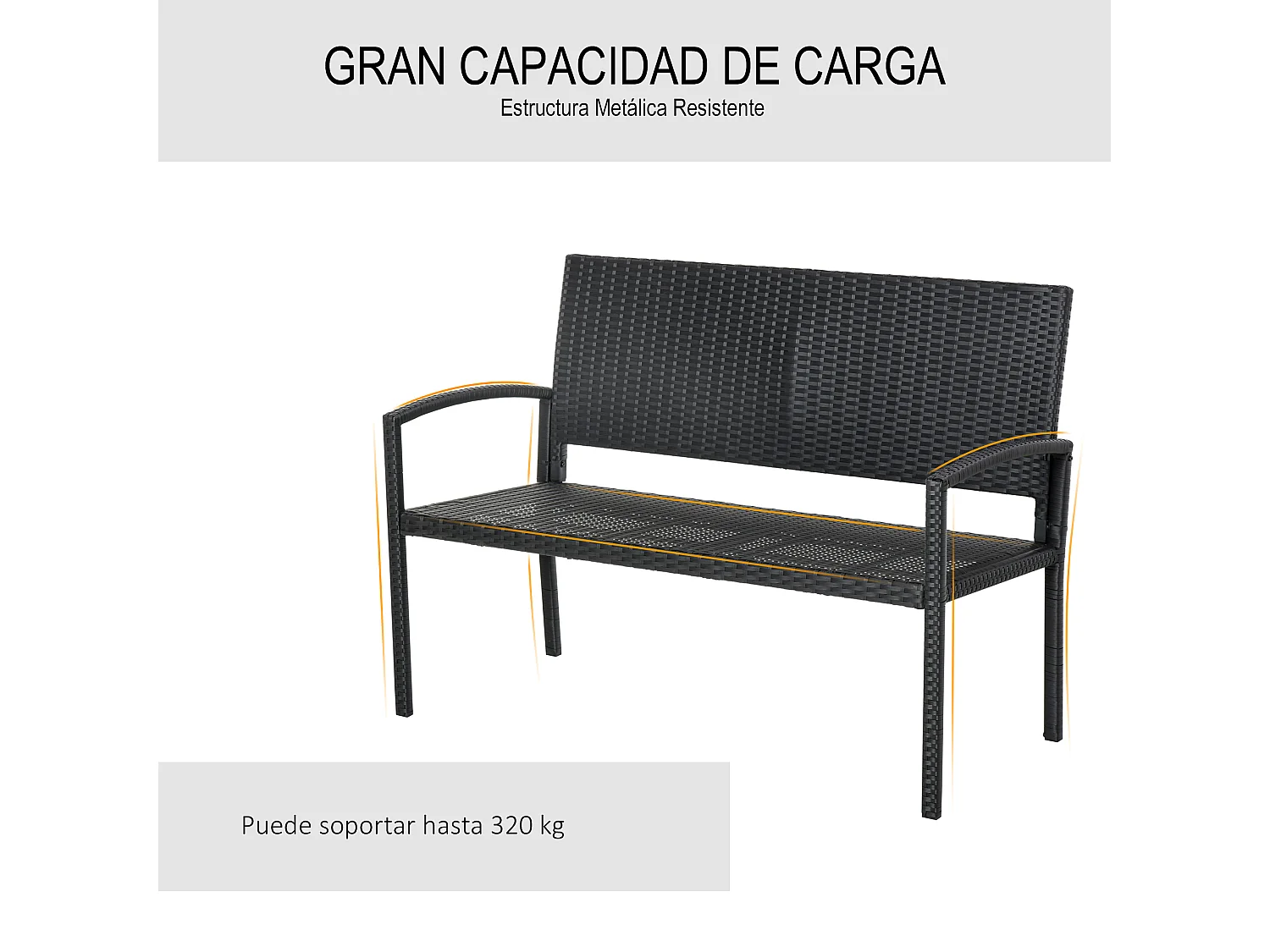 Banco de jardín negro 122x60x87 cm Outsunny