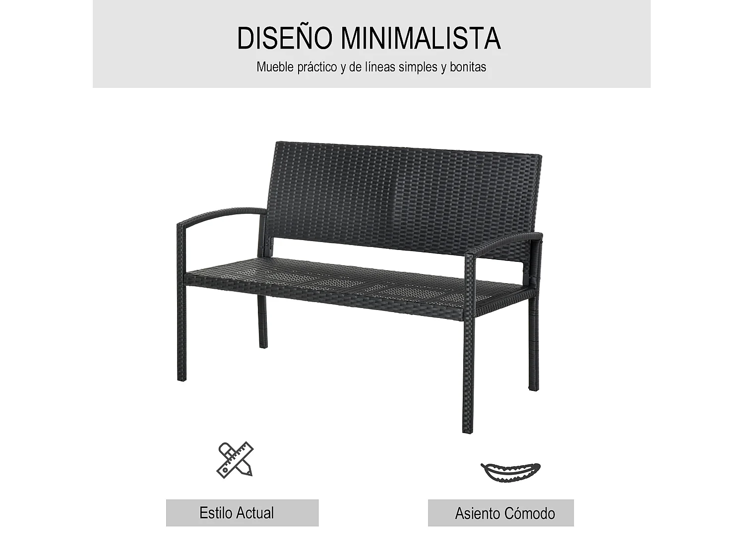 Banco de jardín negro 122x60x87 cm Outsunny