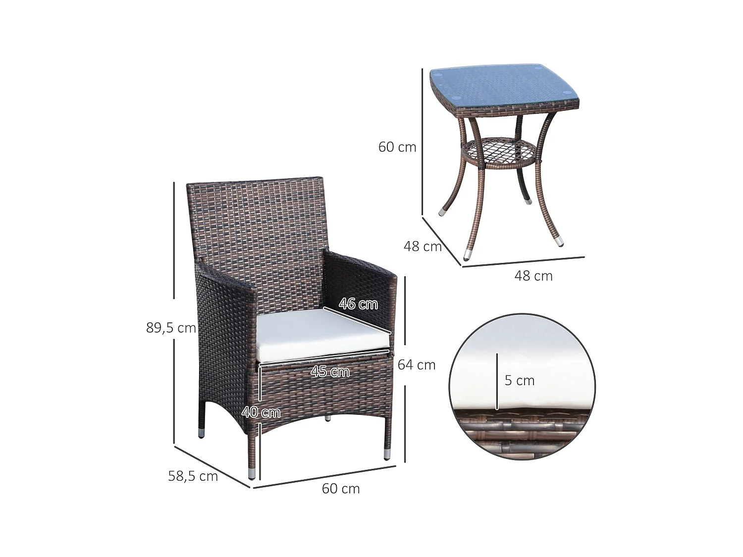 Conjunto de muebles de exterior de ratán marrón 60x58.5x89.5 cm Outsunny