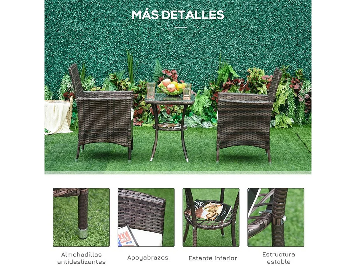 Conjunto de muebles de exterior de ratán marrón 60x58.5x89.5 cm Outsunny