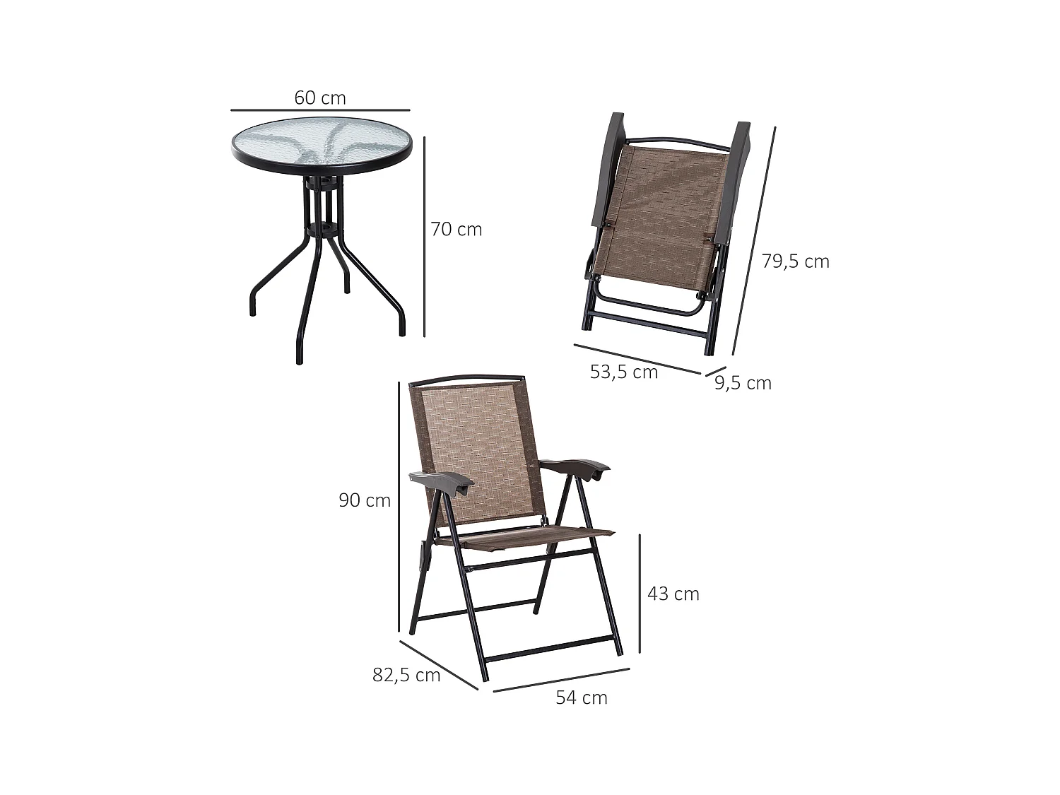 Conjunto mesa y 2 sillas marrón 82,5x54x90 cm Outsunny