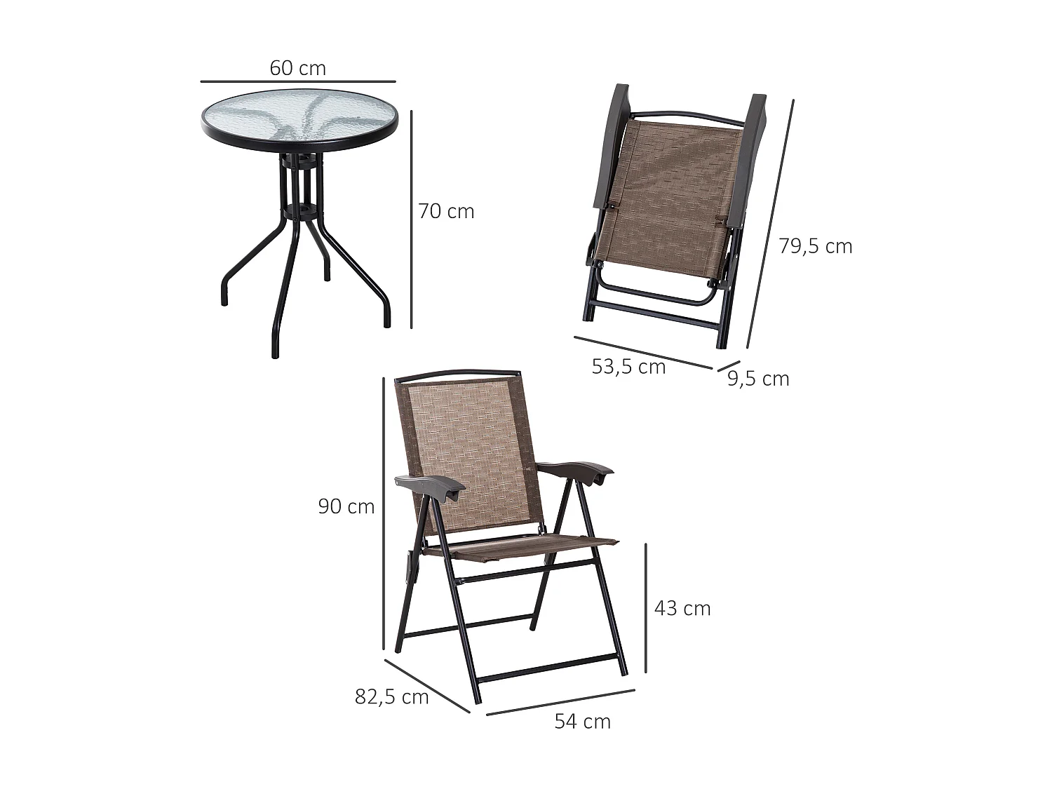Conjunto mesa y 2 sillas marrón 82,5x54x90 cm Outsunny