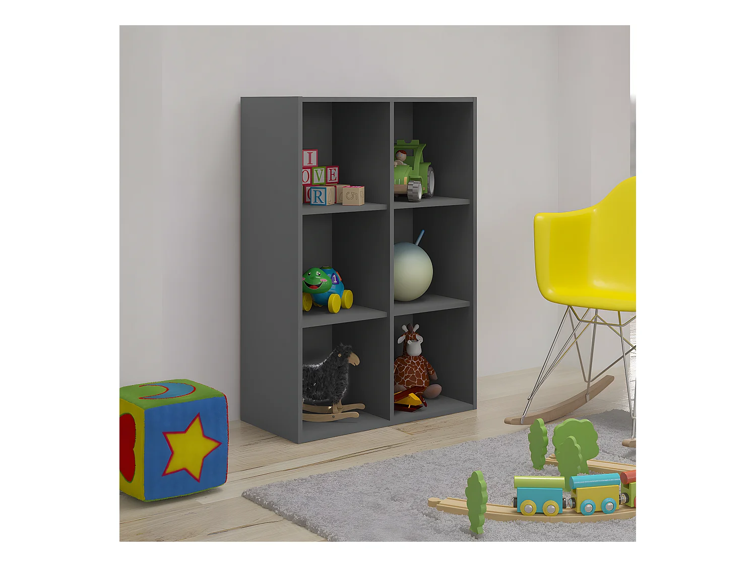 Casier de rangement 6 cases  panneaux de fibres gris TIMEUS