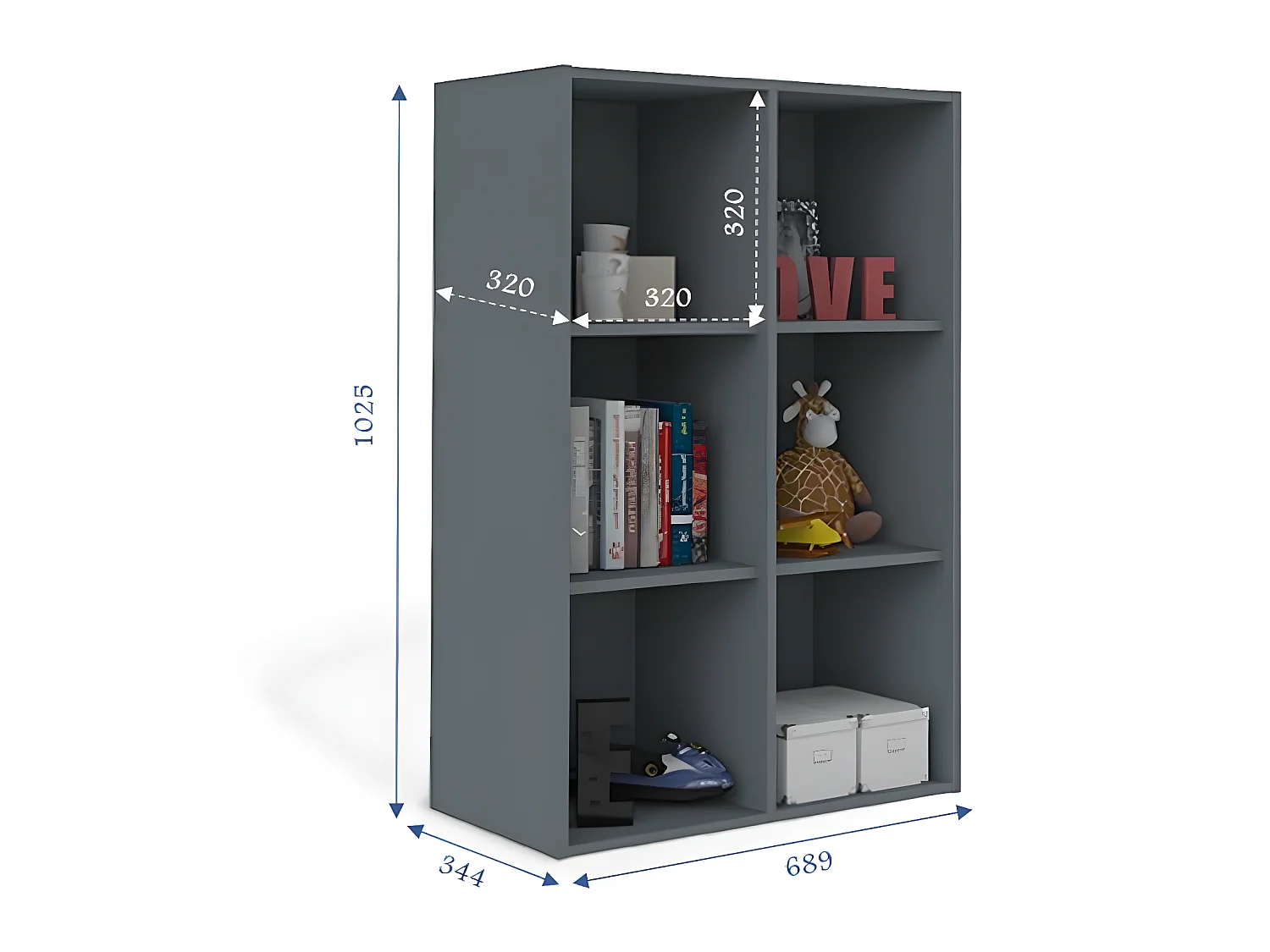 Casier de rangement 6 cases  panneaux de fibres gris TIMEUS