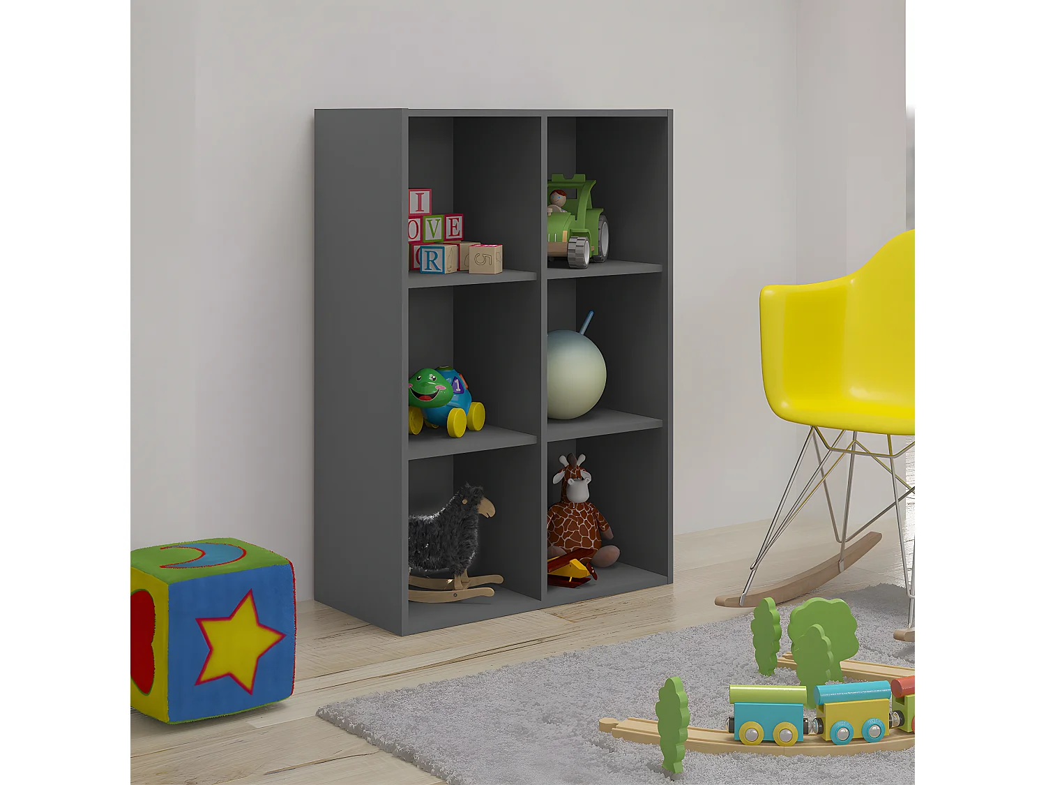 Casier de rangement 6 cases  panneaux de fibres gris TIMEUS