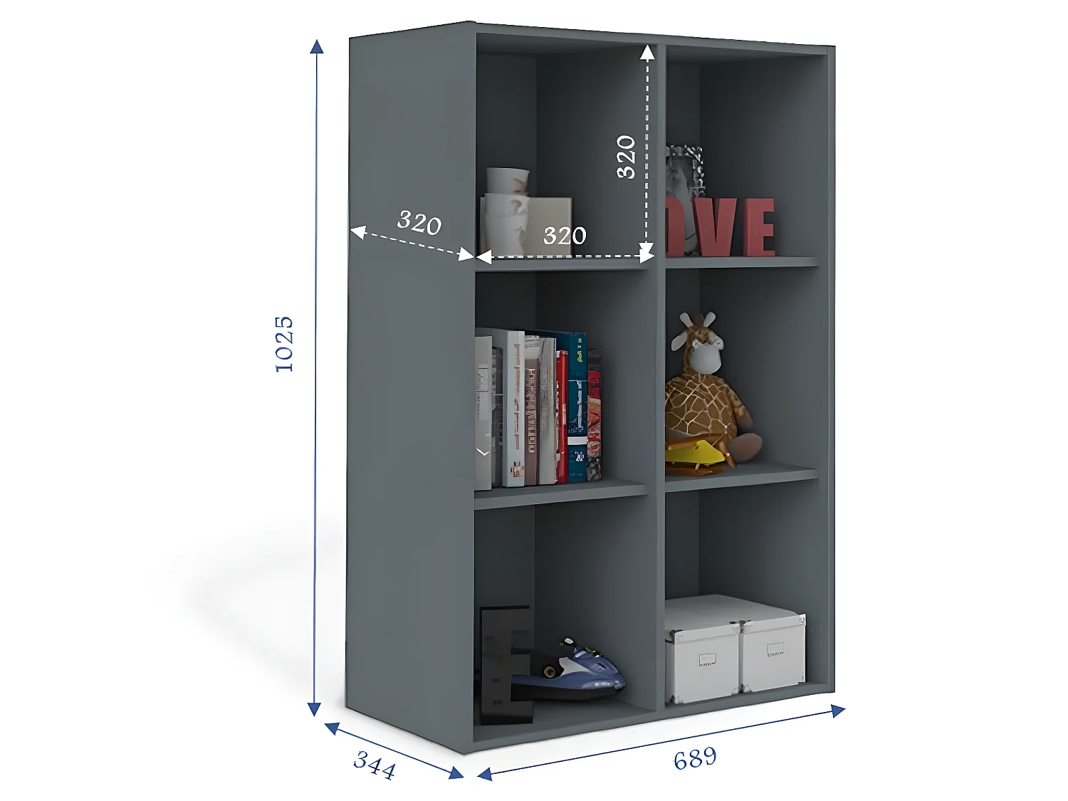 Casier de rangement 6 cases  panneaux de fibres gris TIMEUS