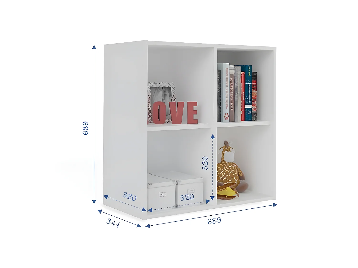 Casier de rangement 4 cases  panneaux de fibres blanc TIMEUS