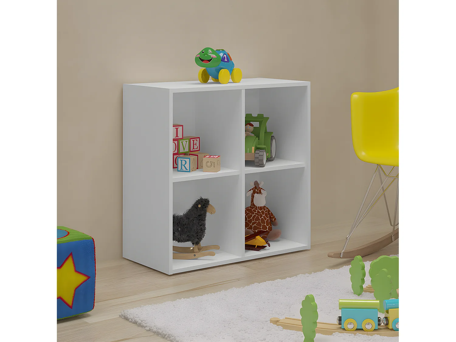 Casier de rangement 4 cases  panneaux de fibres blanc TIMEUS