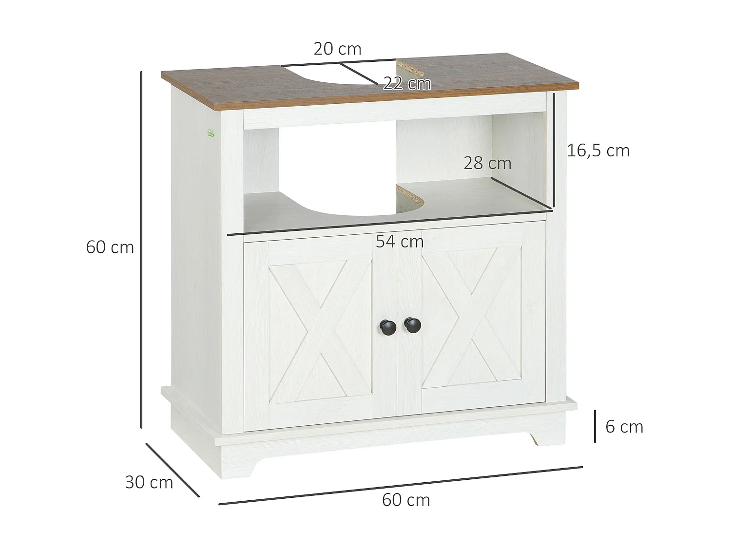 Armario de baño blanco 60x30x60 cm kleankin