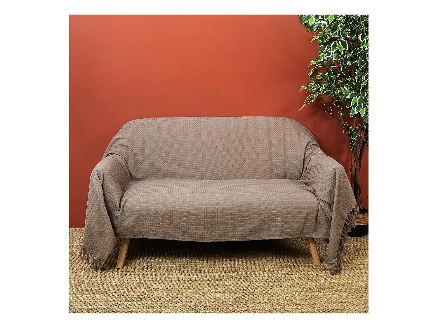 Jete De Canape Gaufre Taupe 170x250cm