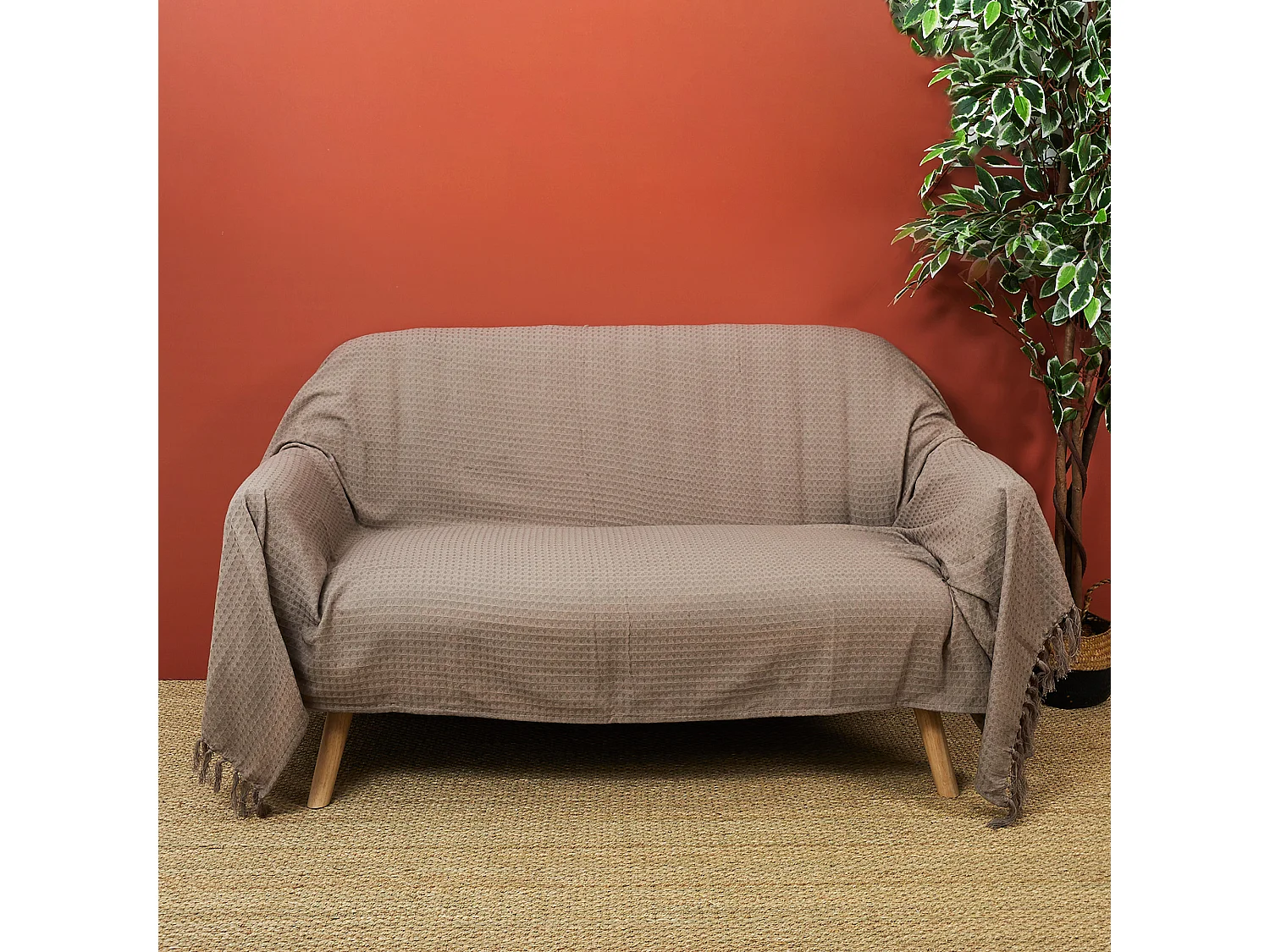 Jete De Canape Gaufre Taupe 170x250cm