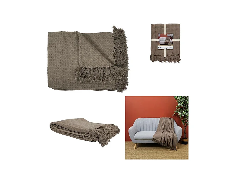 Jeté de Canapé "Gaufré" 130x160cm Taupe