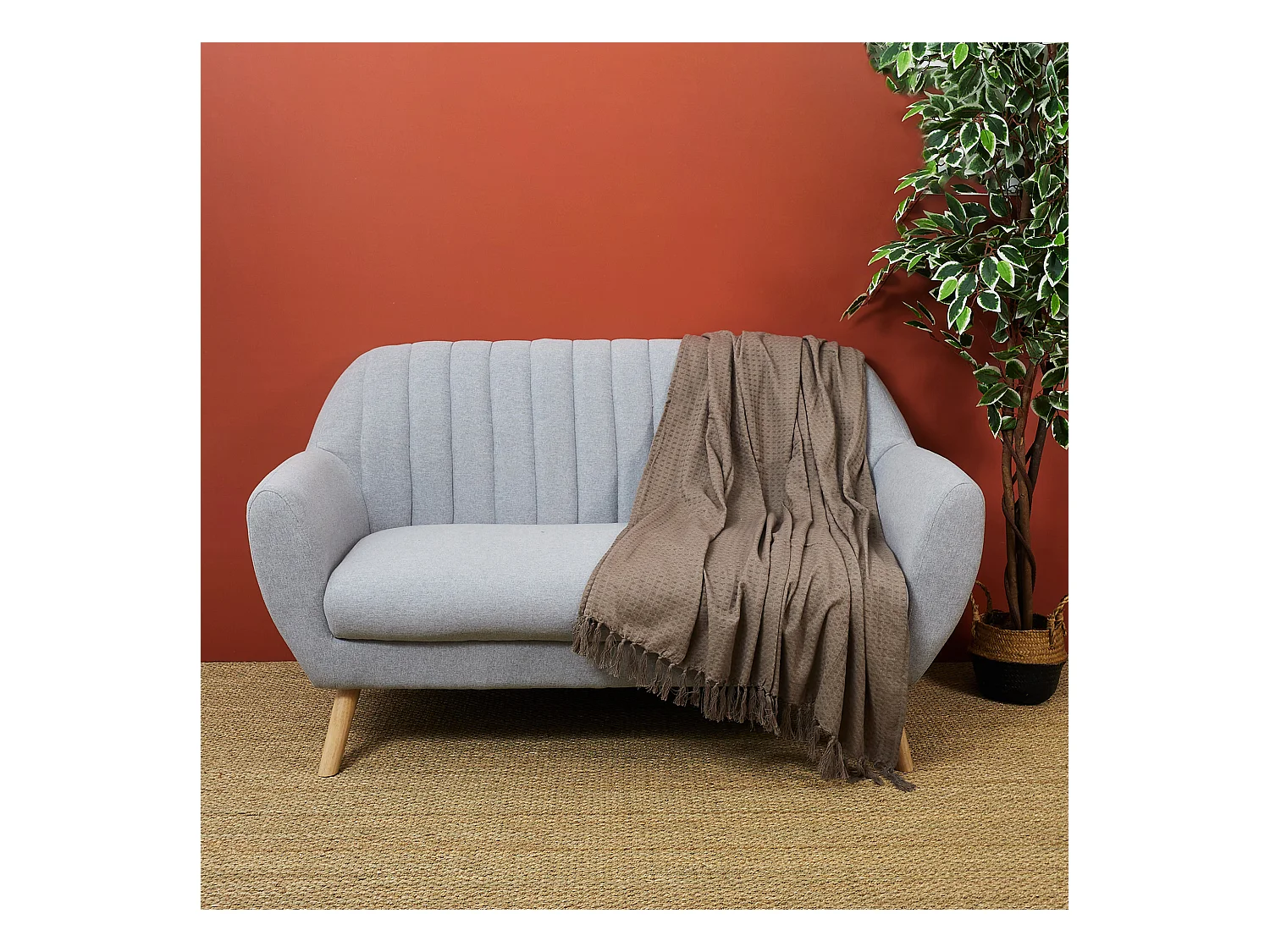 Jete De Canape Gaufre Taupe130x160cm Marron