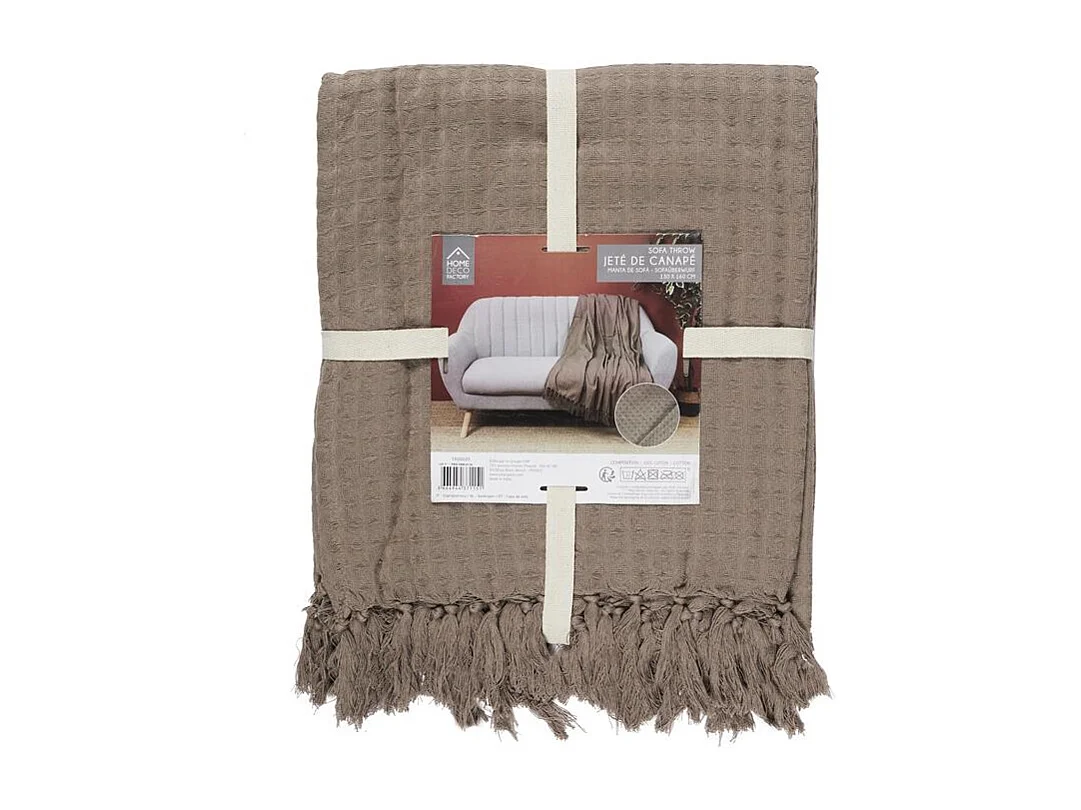 Jeté de Canapé "Gaufré" 130x160cm Taupe