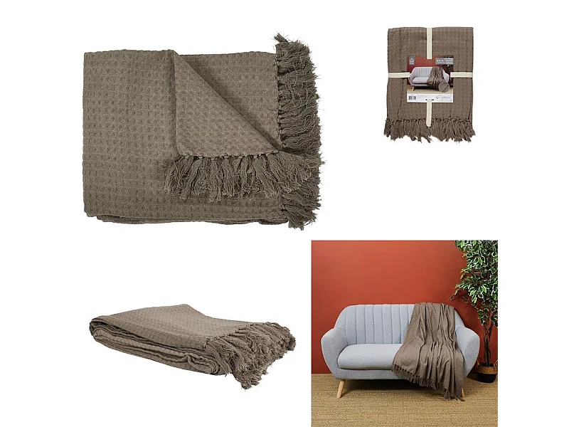 Jeté de Canapé "Gaufré" 130x160cm Taupe