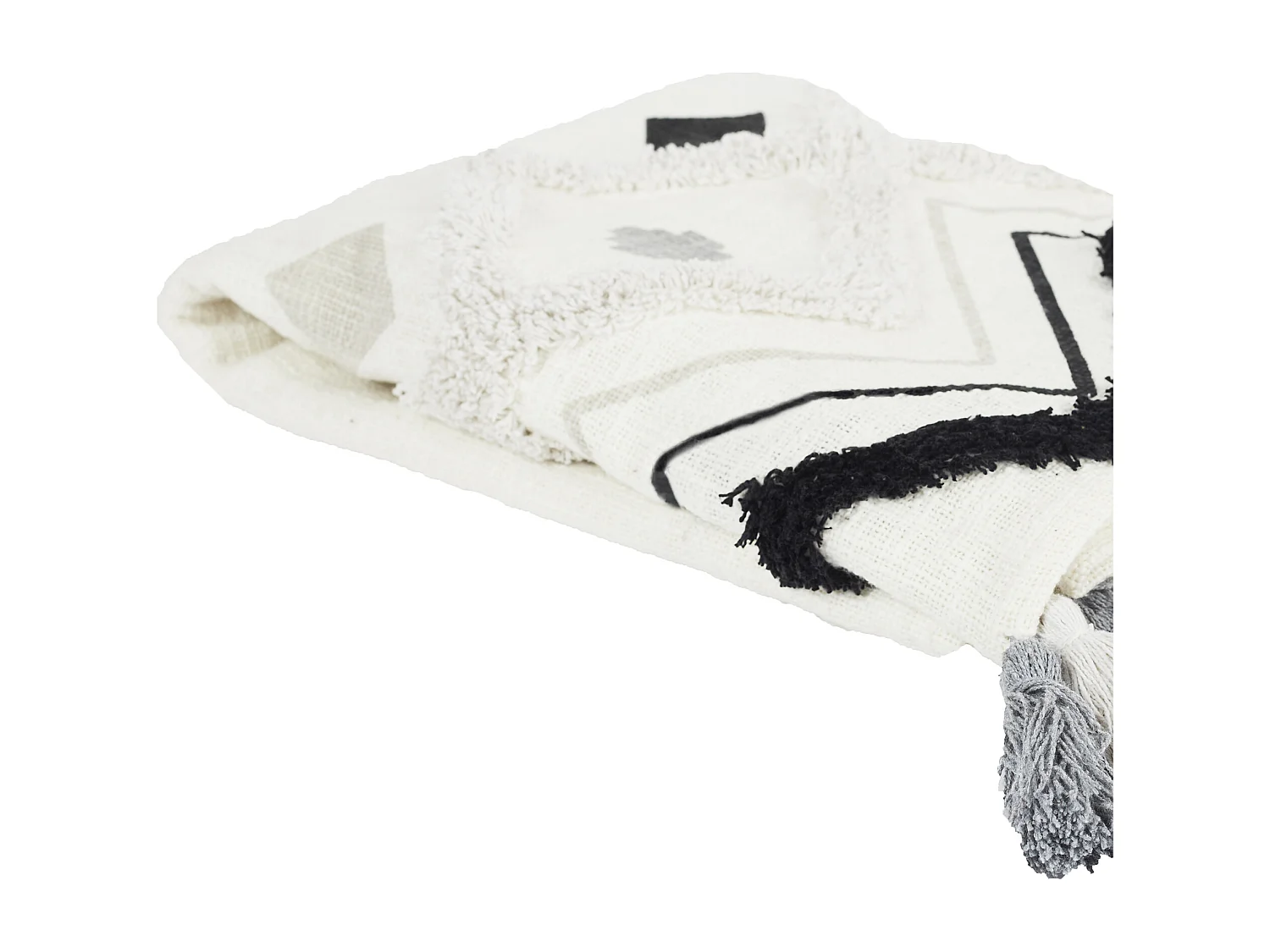 Jete De Canape Ethnique Tufte Noir 130x150cm