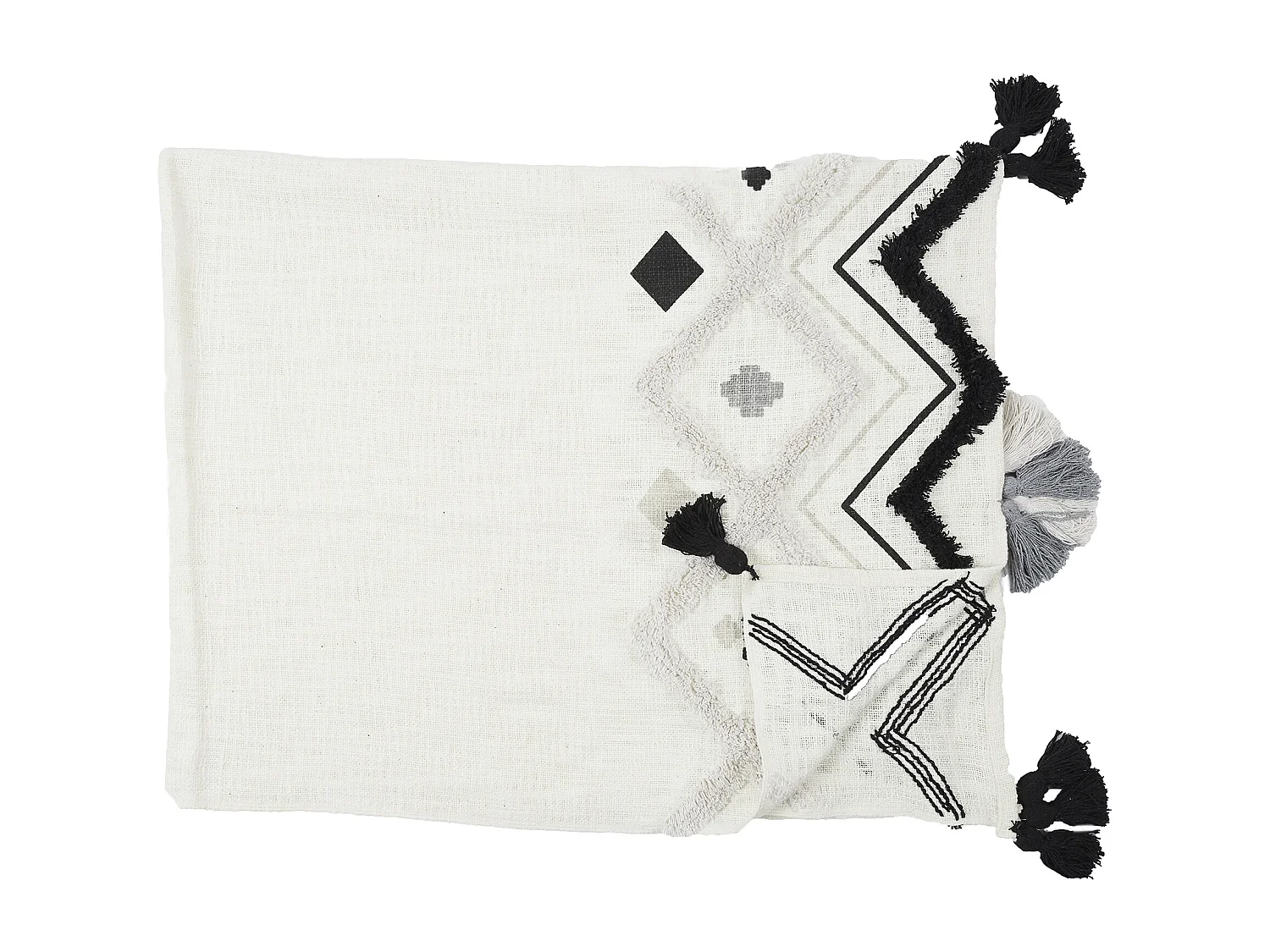 Jete De Canape Ethnique Tufte Noir 130x150cm