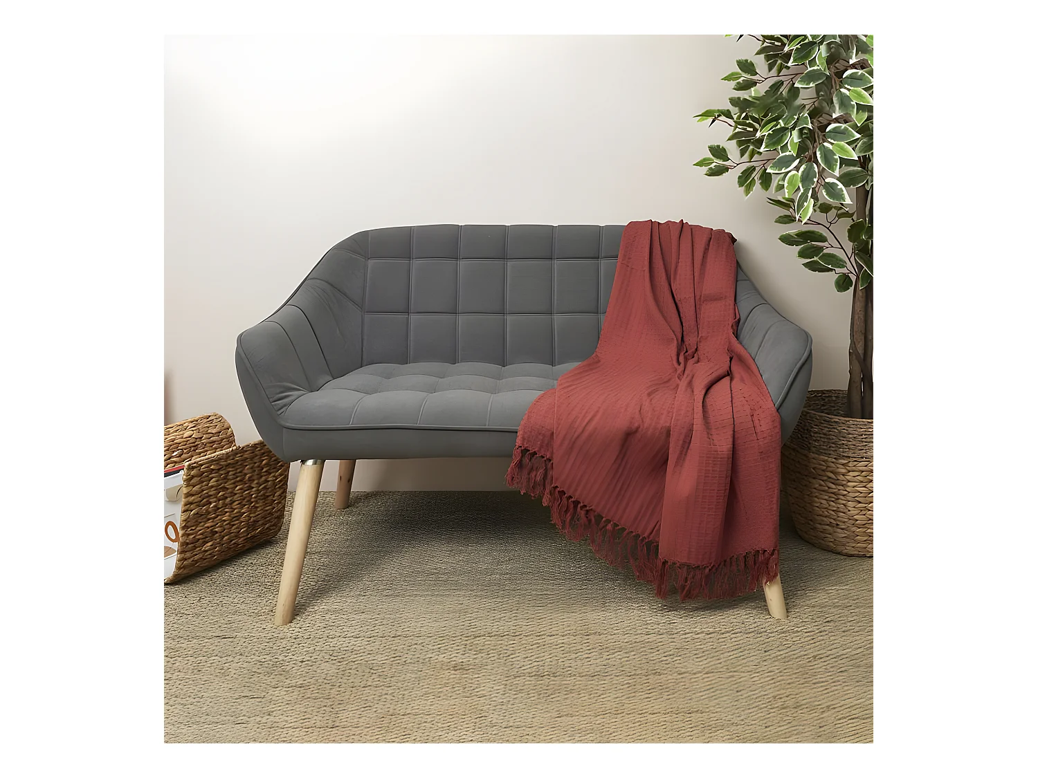 Jeté de Canapé "Gaufré" 130x160cm Terracotta