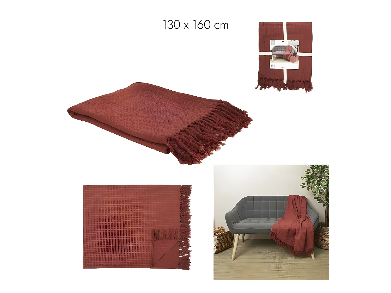 Jeté de Canapé "Gaufré" 130x160cm Terracotta