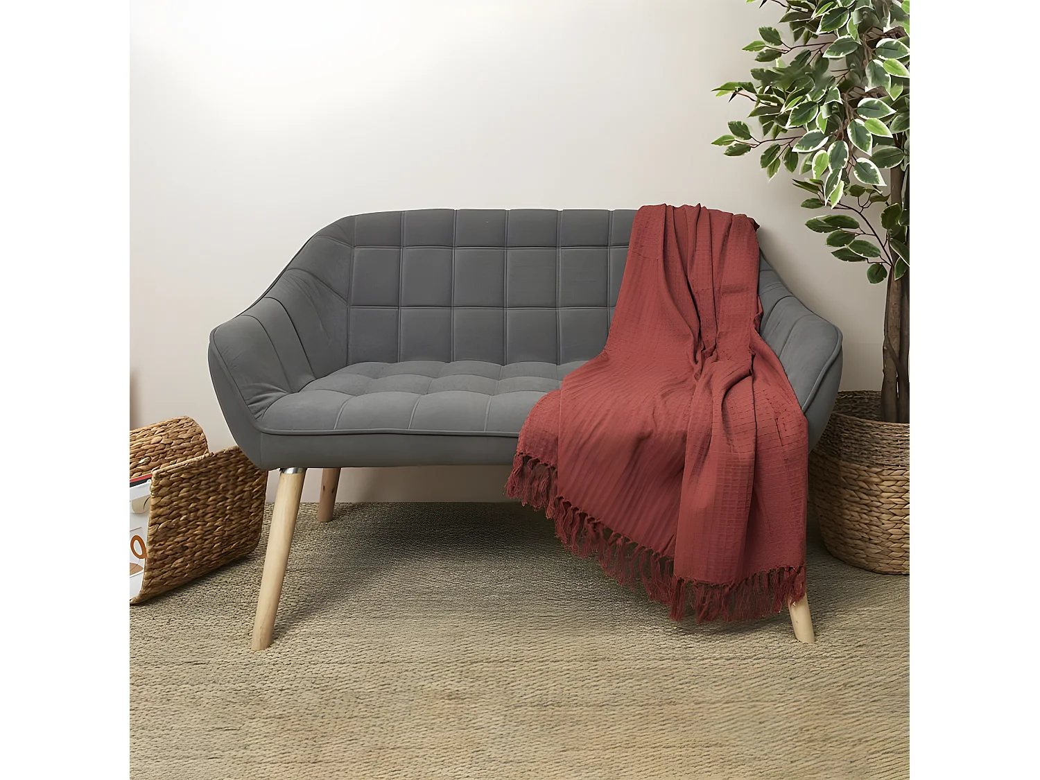 Jeté de Canapé "Gaufré" 130x160cm Terracotta