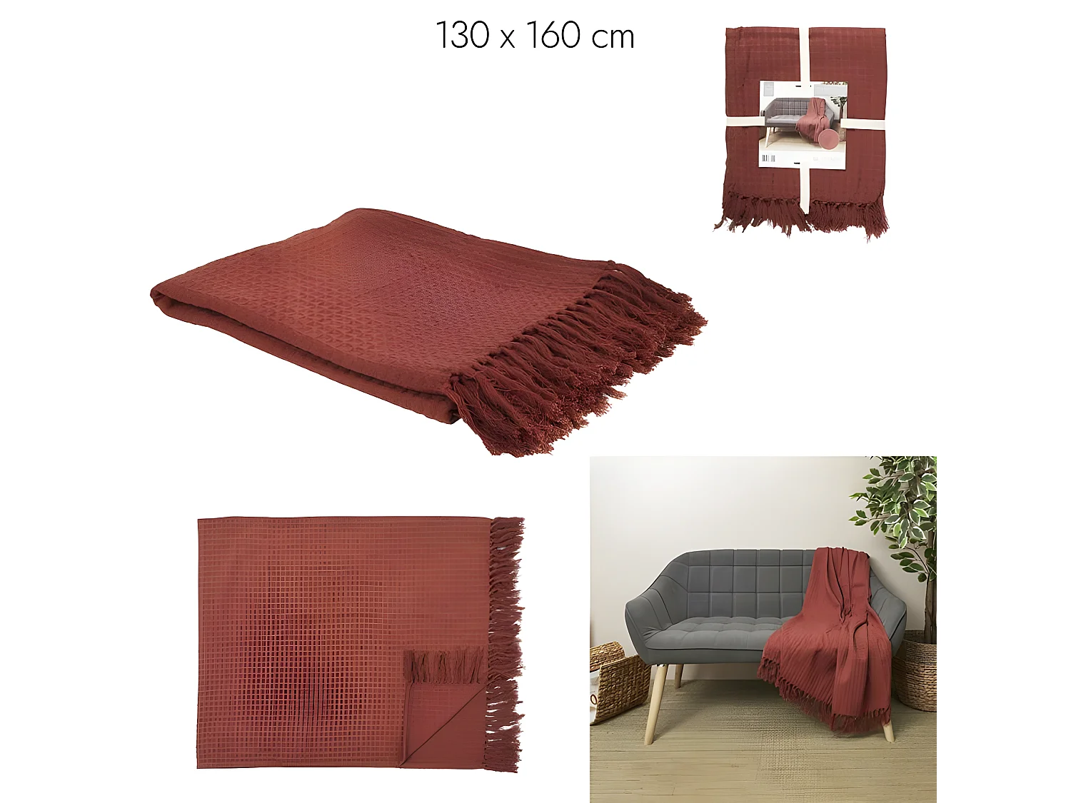 Jeté de Canapé "Gaufré" 130x160cm Terracotta