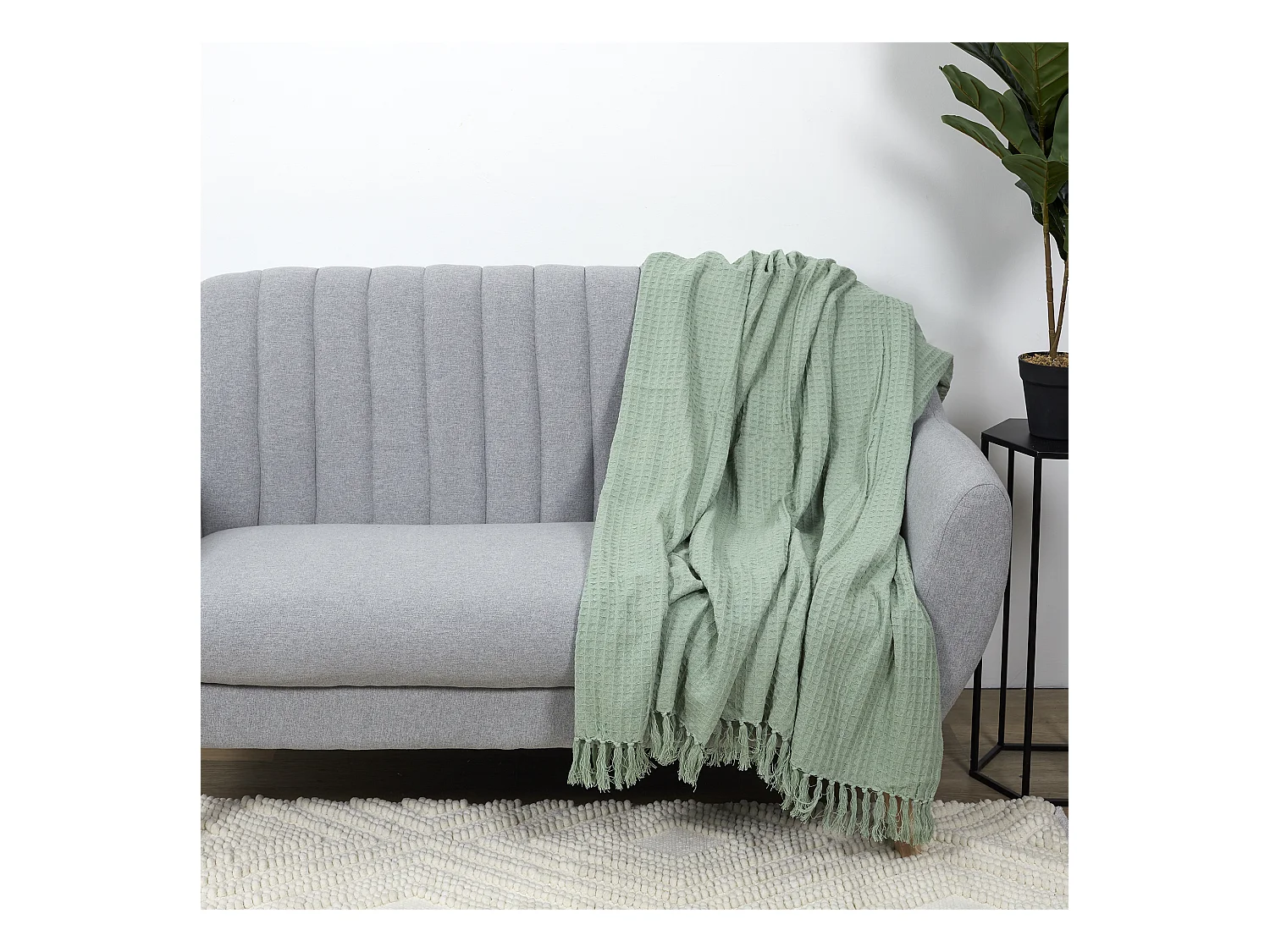 Jeté de Canapé "Gaufré" 130x160cm Vert d'Eau