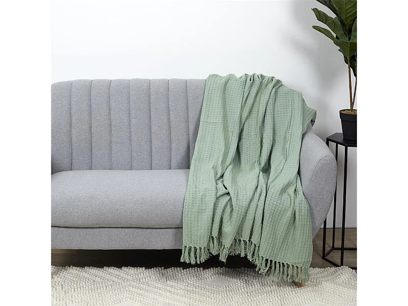 Geweven katoenen bankkleed in watergroen 130x160 cm, originele en praktische decoratie