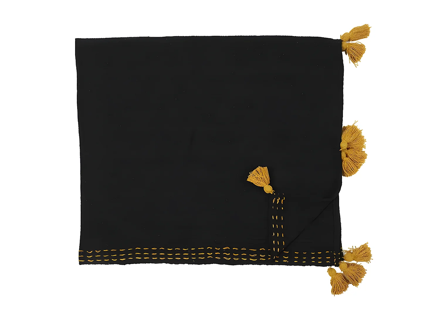Jete De Canape Surpique Pompons Noir 130x150cm Noir, Jaune