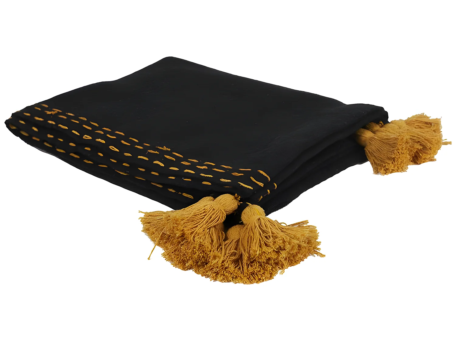 Jete De Canape Surpique Pompons Noir 130x150cm Noir, Jaune